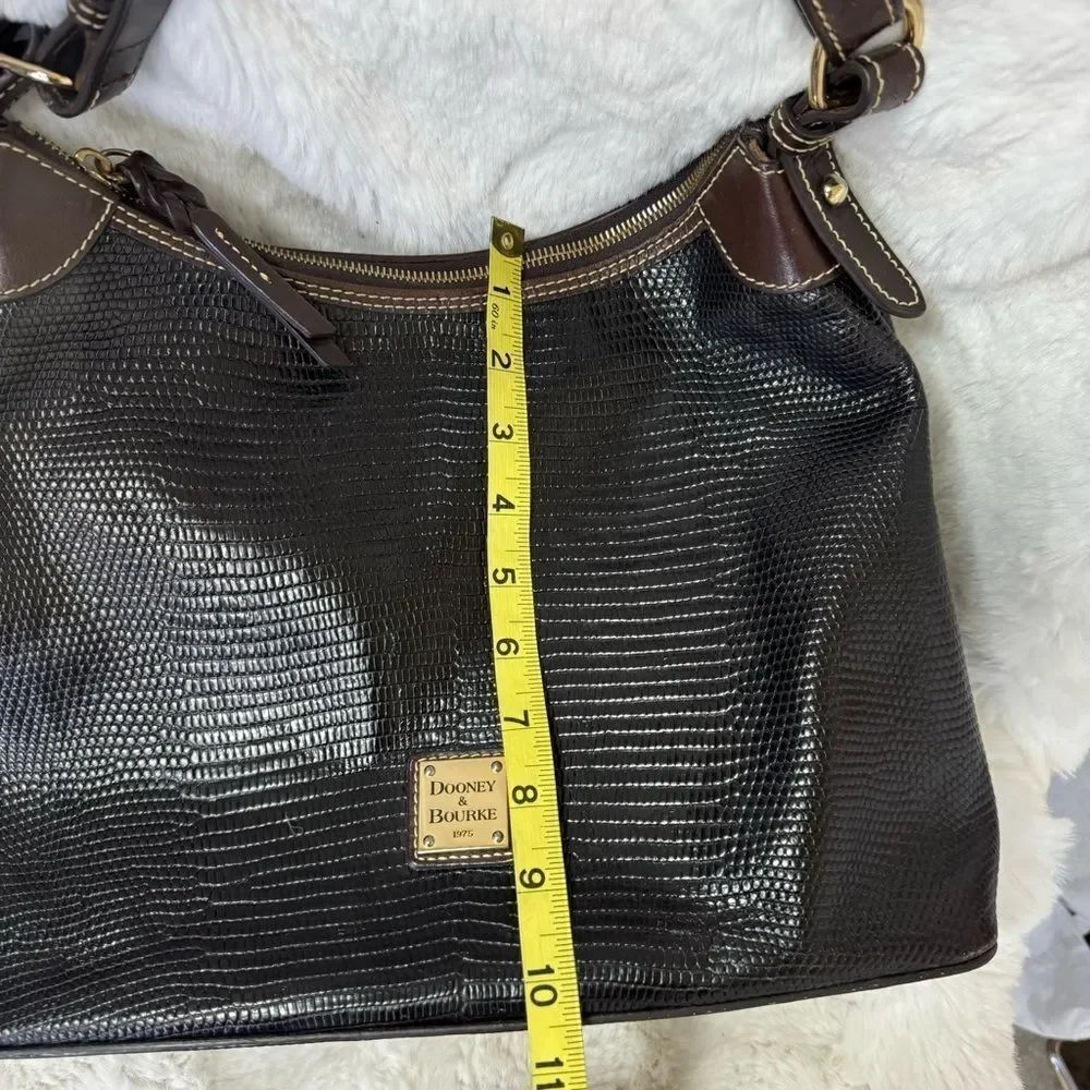 Dooney & Burke Pebble Grain Leather Lizard Embossed Hobo Shoulder Bag Brown